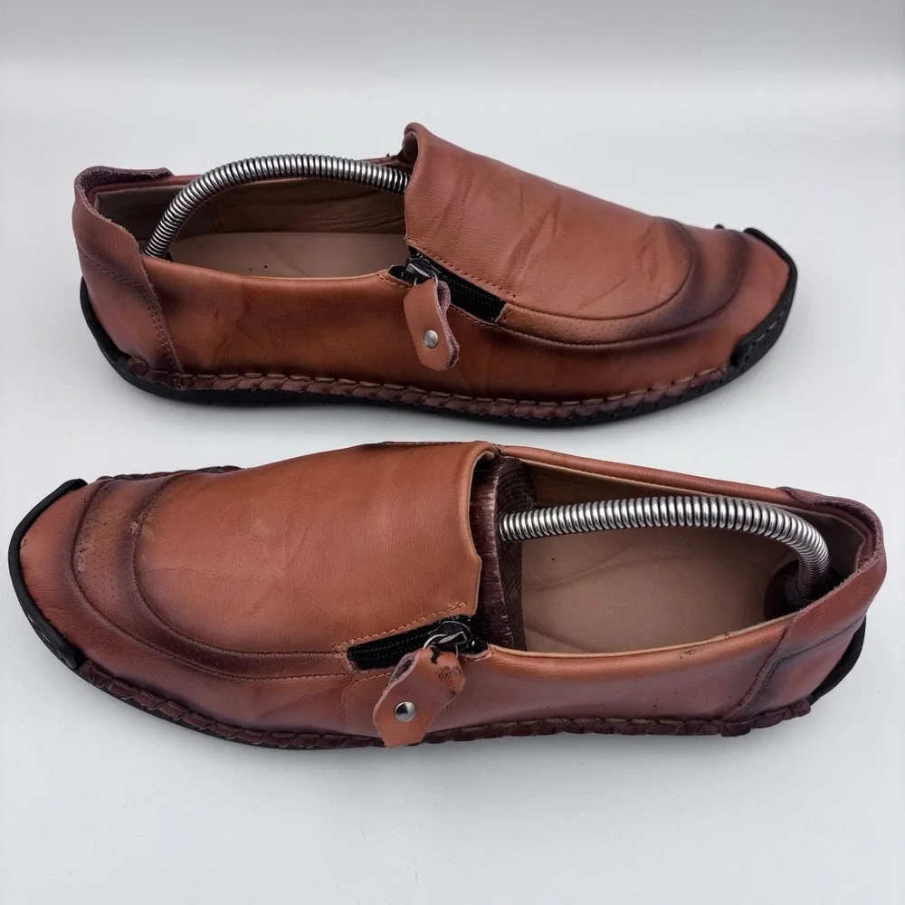 Fashion Menico 100% CAOUTCHOUC Men's Size 12 47 Brown Sewn Leather Slip On Sport